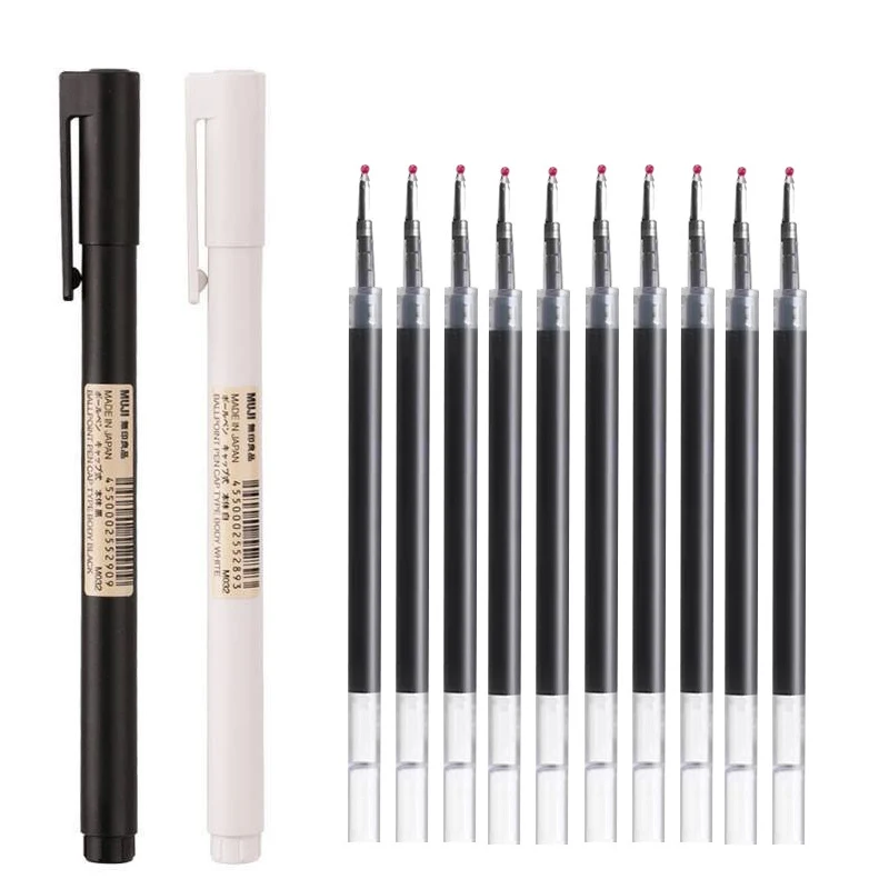 Muji Stationery Gel Pen - Bolígrafo de Gel blanco/negro de 0,5mm,